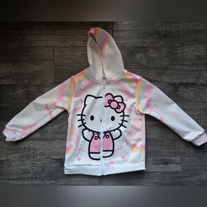 Hello Kitty Kids Zip Up Hoodie - White and Pink with Rainbow Accents